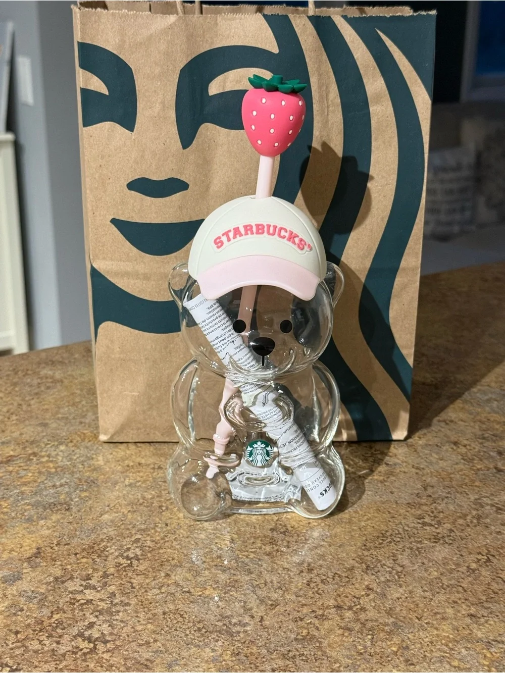 🩷New Starbucks Pink Bearista Glass Cup (Exclusive)